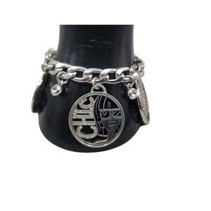 Vintage Brighton Silver Charm Bracelet with Logo Medallions